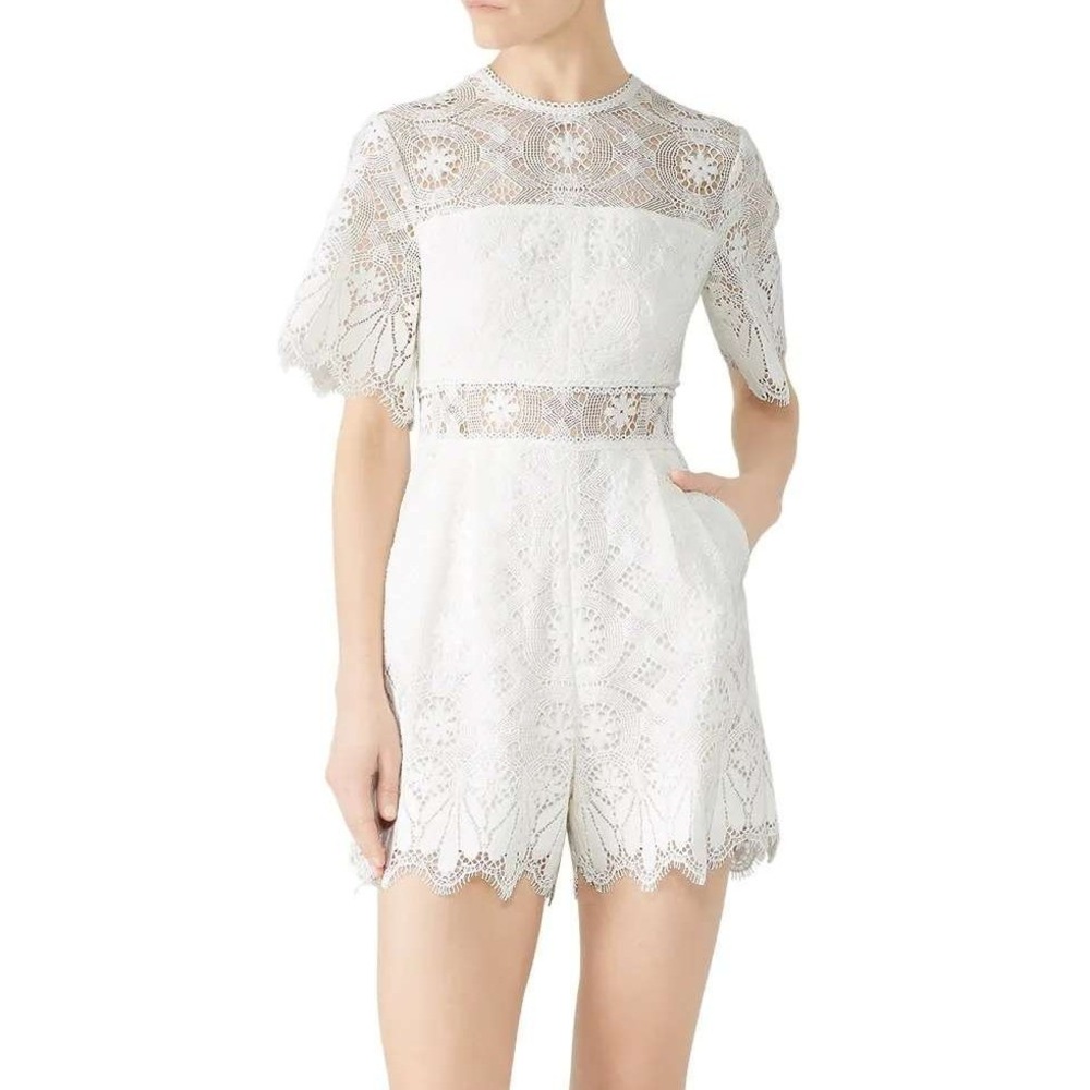 Shoshanna Ivory Cotton Blend Floral Lace Short Sleeve Desse Romper Size 10